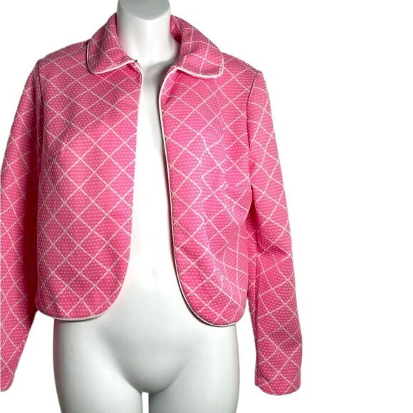 Vintage 1970s Geometric Bubblegum Hot Pink Crop Jacket Medium - Picture 5 of 10